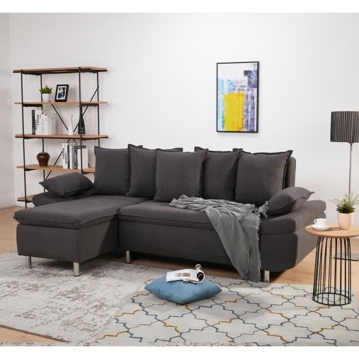 CANAPE CONVERTIBLE 4 places NAVIA gris anthracite