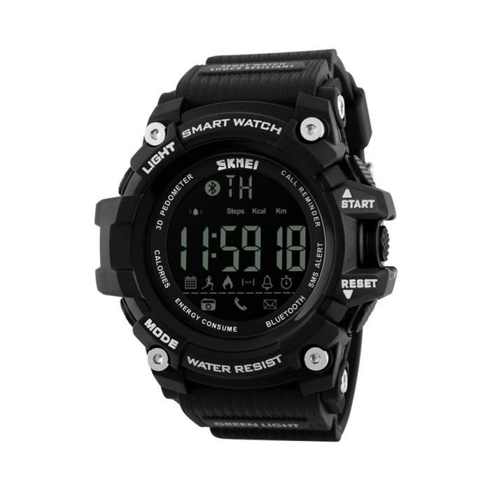 Luxtech Smart Montre Bleutooth 3D Podomètre de Sport Multifonctions Montre imperméable Appel Message Calories iPhon Android (Noir)