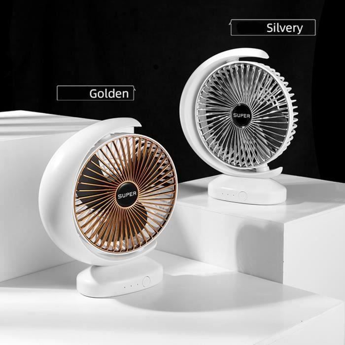 Mini ventilateur de bureau - USB portable Mini Ventilateur à Main Portatif - Ventilateur de Poche à Piles - Forme de lune argent