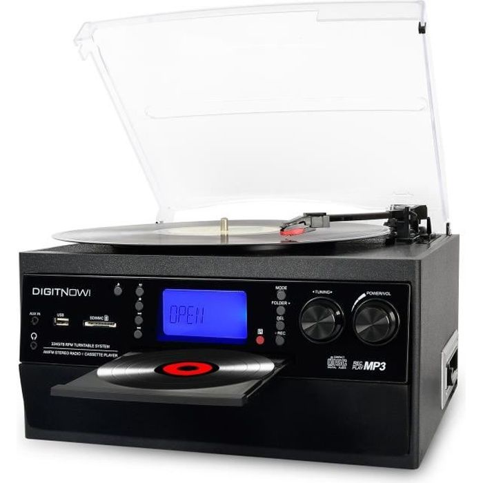 DIGITNOW! Platine Vinyle Bluetooth Tourne-Disque USB mp3 et Fonction Encodage Classique Lecteur CD avec CD Cassette Radio 33-45-7