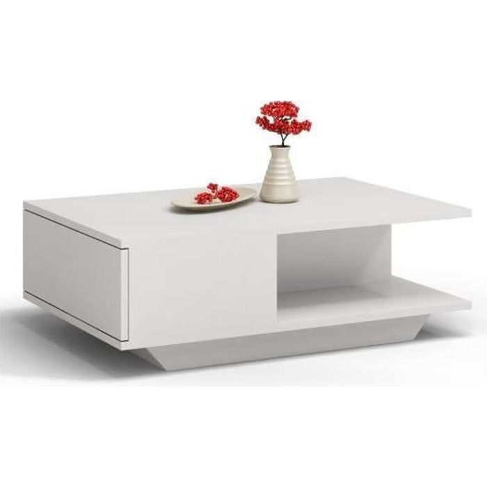 ZEKE - Table basse contemporaine - 90x60x42cm - Table à café style scandinave salon séjour bureau - Blanc