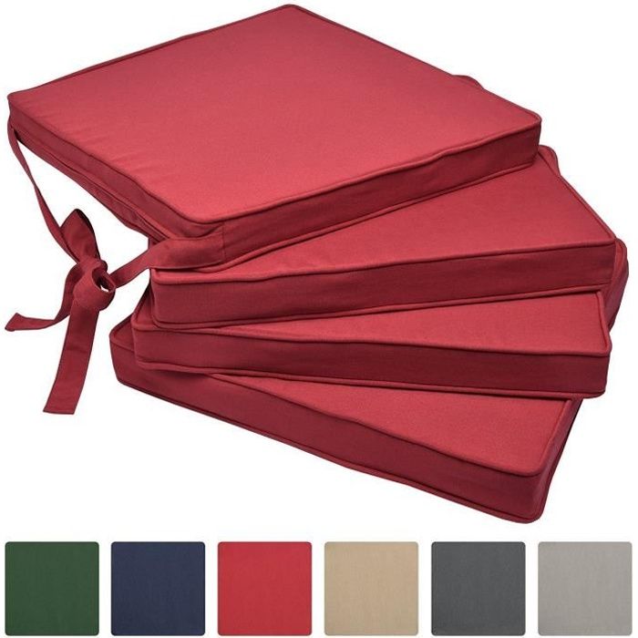 Beautissu Lot de 4 Galettes de Chaises NRouge 45x40x5 cm Loft SK - Coussins d'Assises - Jardin Extérieur - Confortable