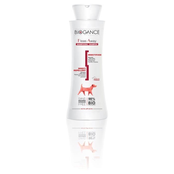 Biogance - Shampooing Fleas Away Insectifuge pour Chien - 250ml Blanc Et Rouge