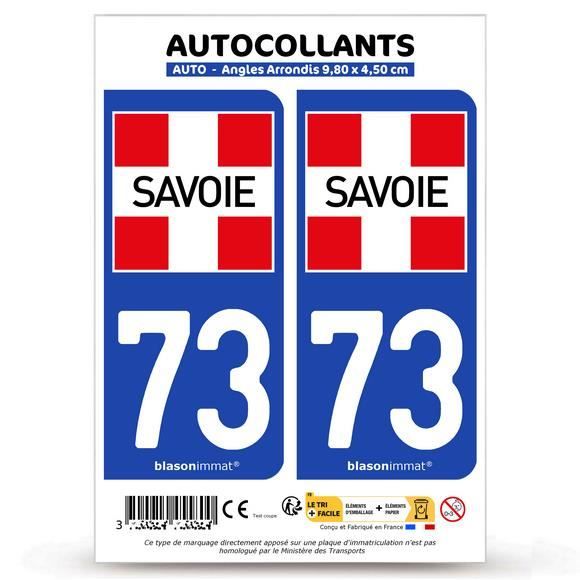 2 Autocollants plaque immatriculation Auto 73 Savoie - Département