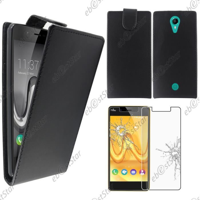 ebestStar ® pour Wiko Tommy - Housse PU Etui à Rabat vertical + Film Verre Trempé, Couleur Noir