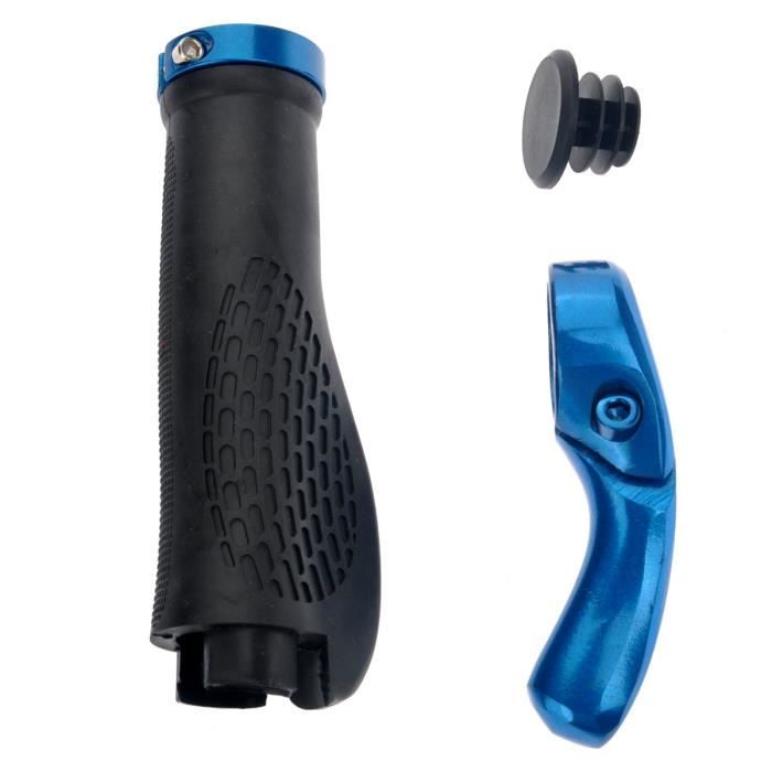 Ergonomique VTT Mountain Road Bike vélos anti-dérapant Lock-On corne de boeuf End Bar Poignées de guidon - Une Paire (Bleu)