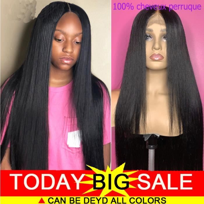 perruque femme lace front wig REMY cheveux naturel brésilienne 14poucesRaide avec bébé cheveux 100% mèche humains