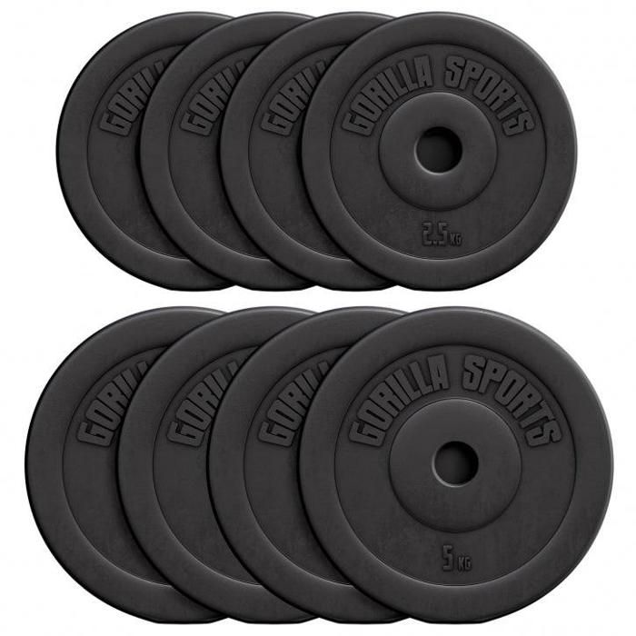 Lot de disques en plastique 30 kg (4 x 5kg et 4 x 2,5kg), diamètre d'alésage 31 mm