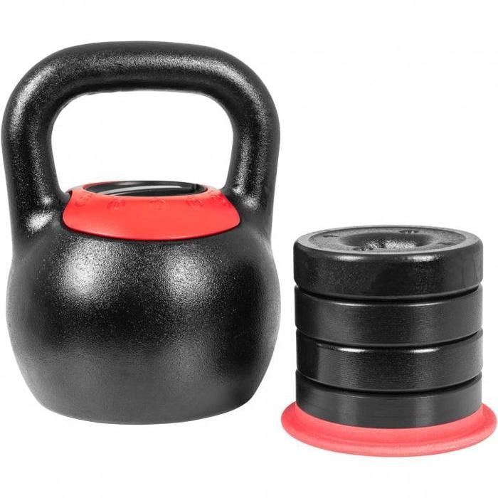 Kettlebell réglable de 8 KG à 16 KG - Version Design noir/rouge