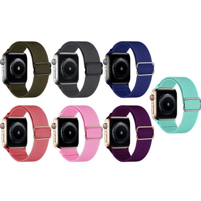 7pcs Bracelets Compatibles avec Apple Watch Bracelet 41mm 40mm 38mm Hommes Femmes,Bracelet de Remplacement réglable Nylon élastique