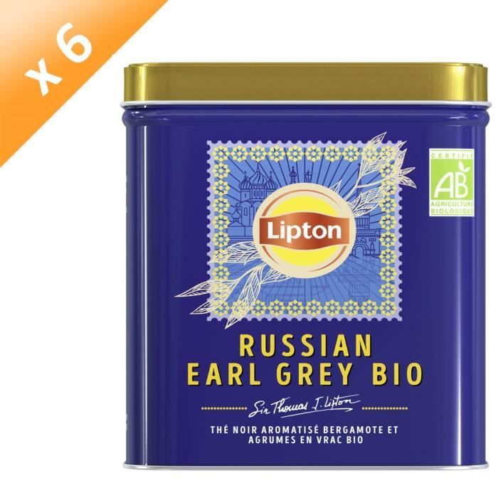 Lot de 6 LIPTON Thé Noir BIO Orange Jaipur, 100% d'origine naturelle, Agriculture Biologique et Equitable (6x150g)