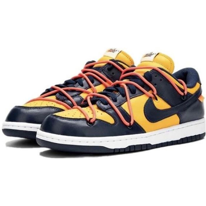 Basket Off-White X Nike SB Dunk Low LTHR OW Homme Femme Chaussure CT0856-700 Bleu-Jaune