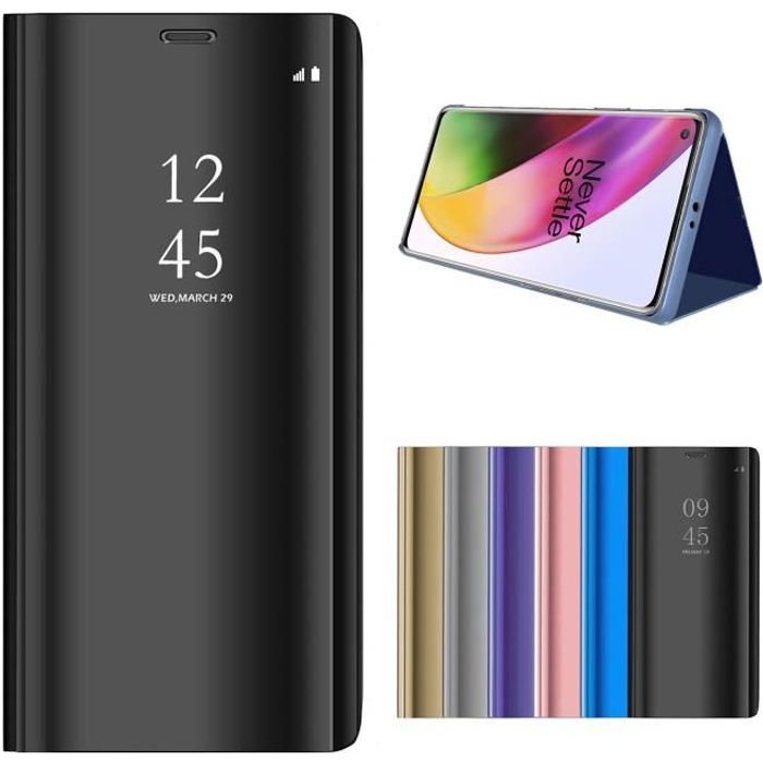 Coque OnePlus 8, Housse Étui Miroir Flip Avec Stand Fonction Protection Cover Pour OnePlus 8 - Noir