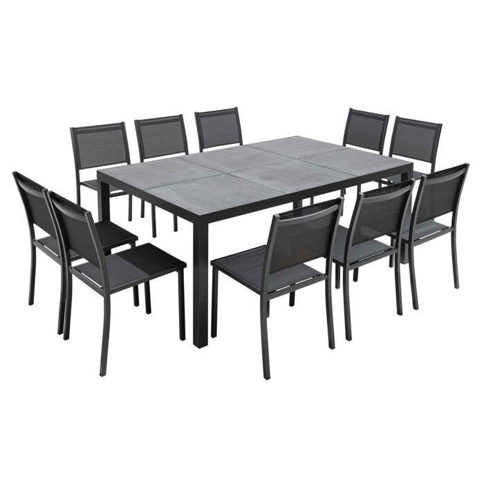 Table et chaises de jardin 10 places en aluminium et céramique gros anthracite, Tivoli Gris