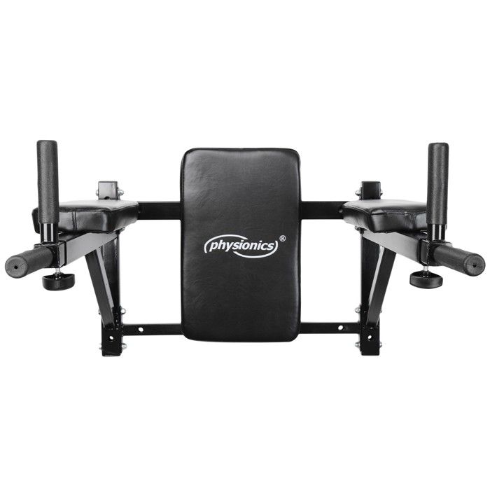 Physionics® Barre à Dips Murale - Poignées Rembourrées Extensibles, en Acier - Chaise Romaine Murale pour Musculation, Fitness
