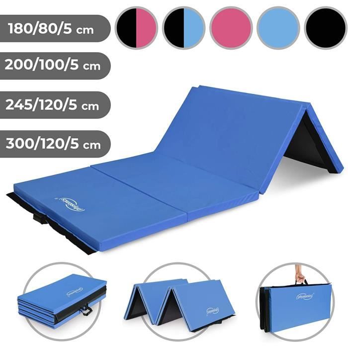 Tapis de Gymnastique - 245x120x5cm, Pliable, avec Poignées, Rembourrage en Mousse - Tapis de Sol, Yoga, Fitness, Matelas de Gym