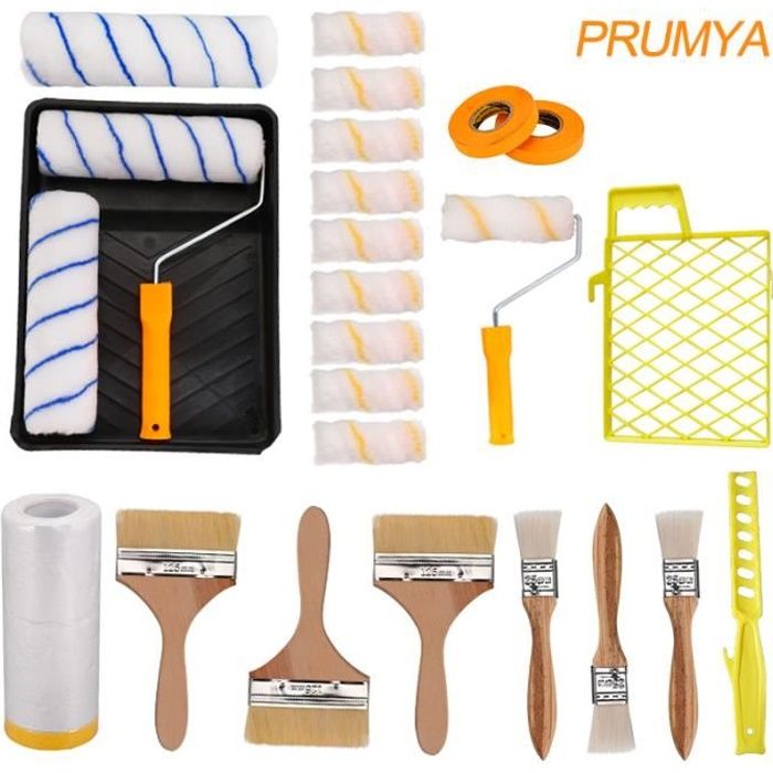 PRUMYA Kit Rouleau à Peinture 9 Inch et 4 Inch 25 Pcs Avec Bac à Peinture et Pinceau Pour Peinture Murs et Plafonds