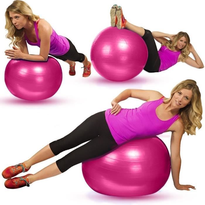REMYCOO® Ballon de Gym professionnel 65cm Ballon d'exercice épaisse avec une Pompe Ballon de Balance et Stabilité pour Fitness rose