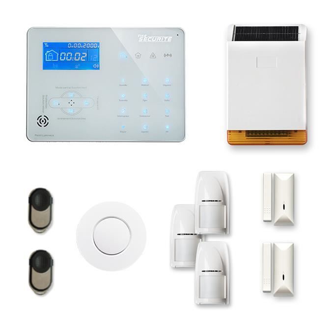 Alarme maison sans fil ICE-B 2 à3 pièces mouvement + intrusion + détecteur de fumée + sirène extérieure solaire - Compatible Box int