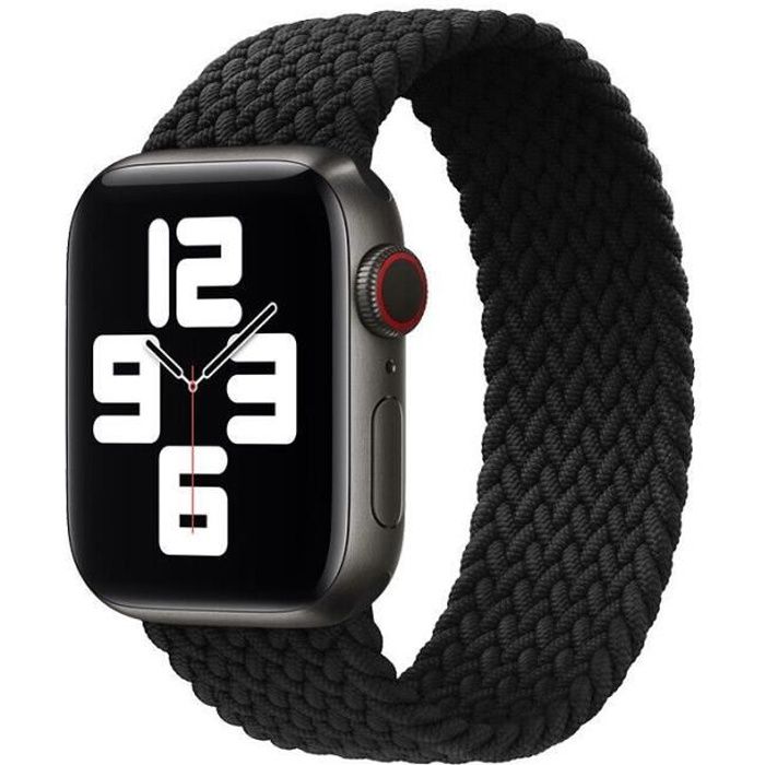 Bracelet pour Apple Watch 42mm-44mm-45mm-49mm Series Ultra 8 SE 7 6 5 4 3 2 1 - Boucle Unique Tressé Noir - Taille S