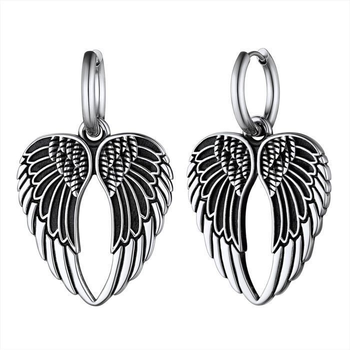 Boucles D'Oreilles Pendantes Plume/Feuille En Acier Inoxydable - Créoles Pour Homme Et Femme, 4.9cm à 5.5cm, Hypoallergénique