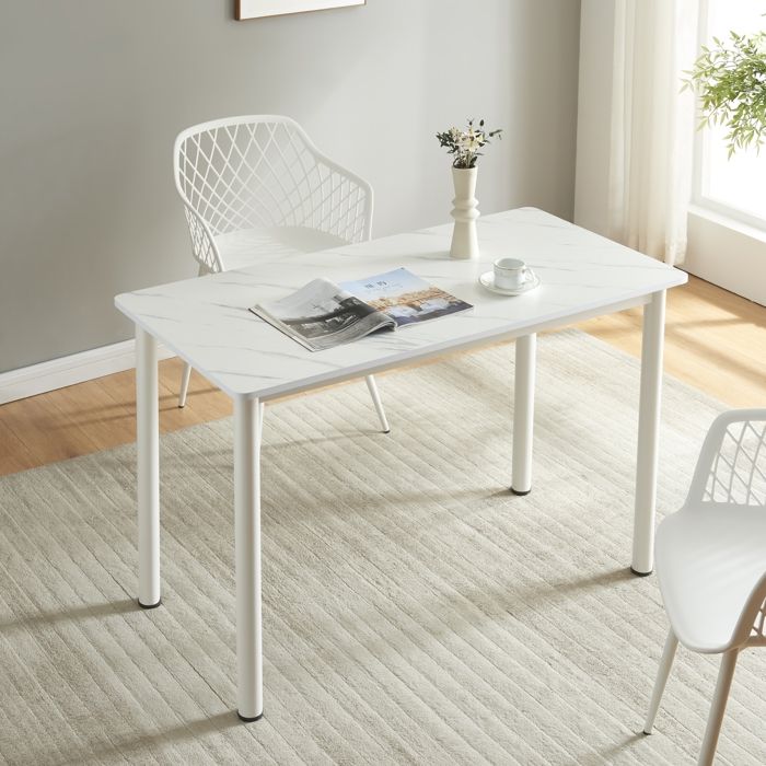 Table de salle à manger Tammela MDF acier 120 x 60 x 75 cm effet marbre blanc