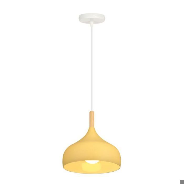 WOTTES Lustre Suspension Luminaire Moderne Style Goutte Chapeau Plafonnier Métal Bois pour Cuisine Ø24CM Jaune clair 1PCS