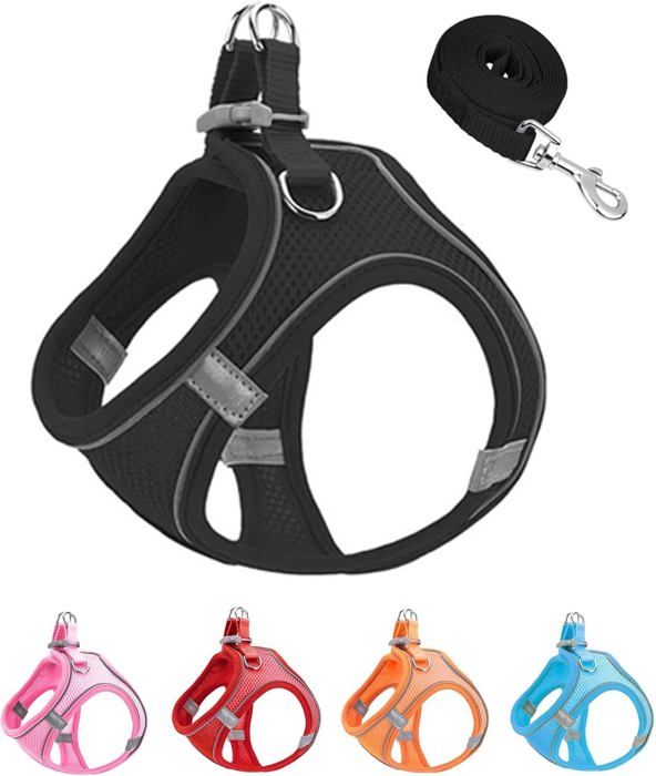 Meilleurs prix pour Ensemble harnais,laisse pour chien en maille souple noire,harnais pour chiot facile à marcher,gilet réfléchissant réglable,noir,S