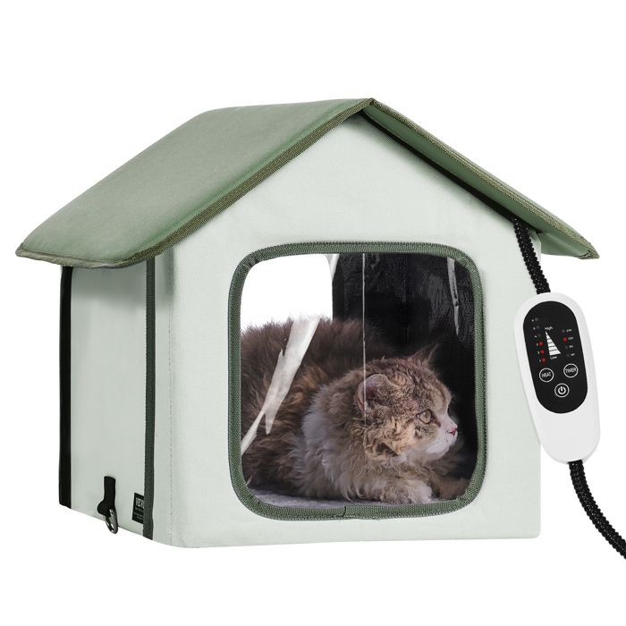 Maison Chat Surélevée Chauffante-VEVOR-Niche Chat Extérieur avec Coussin Chauffant Température Réglable-pour Rester au Chaud-S