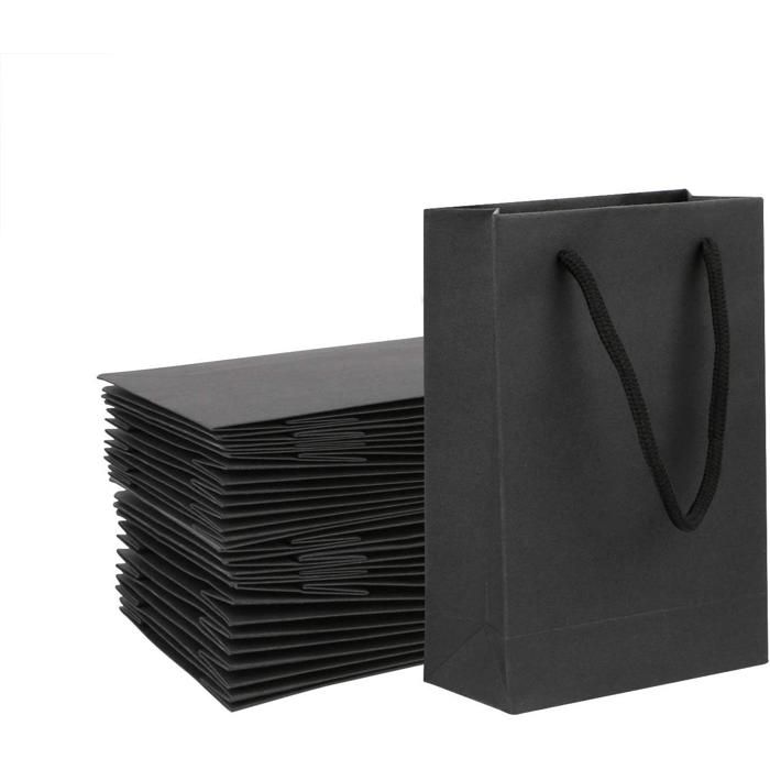 Sac Cadeau En Papier Kraft Noir - 20 Pièces - 250GSM - Taille M (27x8x21cm) - Idéal Pour Mariage, Anniversaire, Noël