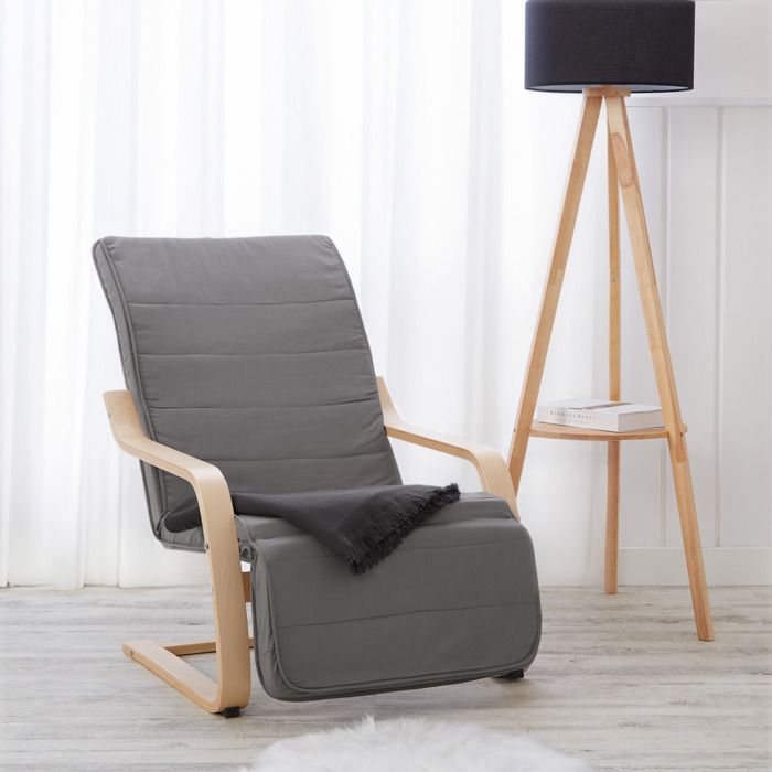 Fauteuil relax avec repose-pieds Fauteuil relaxant Gris Chaise longue en bois naturelle Fauteuil confort Fauteuil relax avec repose-pieds Fauteuil relaxant Gris Chaise longue en bois naturelle Fauteuil confort