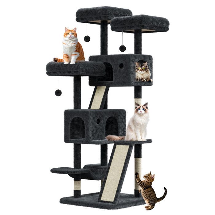Comparer les prix de Arbre à Chat - LUNSY - 165 cm, Tour de Jeux pour Chat, 3 Plateformes 2 Boules en Sisal, Multi-Niveaux, Gris Foncé 2201