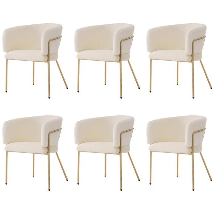 Chaise Salle À Manger Beige Imitation Peluche Lapin - 6 Pcs - Léger & Luxueux - Pour Salon/chambre - 4 Pieds Métal - Design Simple