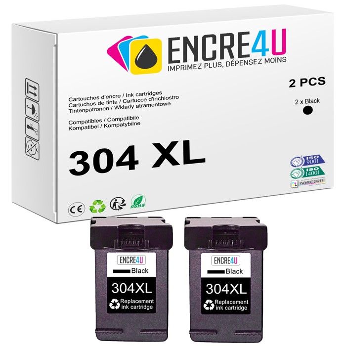 Cartouches D'encre Compatibles HP 304 XL - Pour Imprimantes DeskJet 2620-3764 & Envy 5000-5055 - Pack