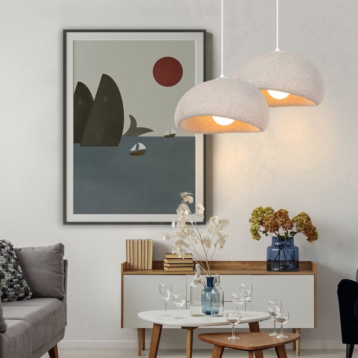 DLGLOLIN 2X Suspension Vintage Lustre de Milieu du Siècle Abat-jour en Résine de Dôme Gris Ø40cm E27 Luminaire de Couloir Salon
