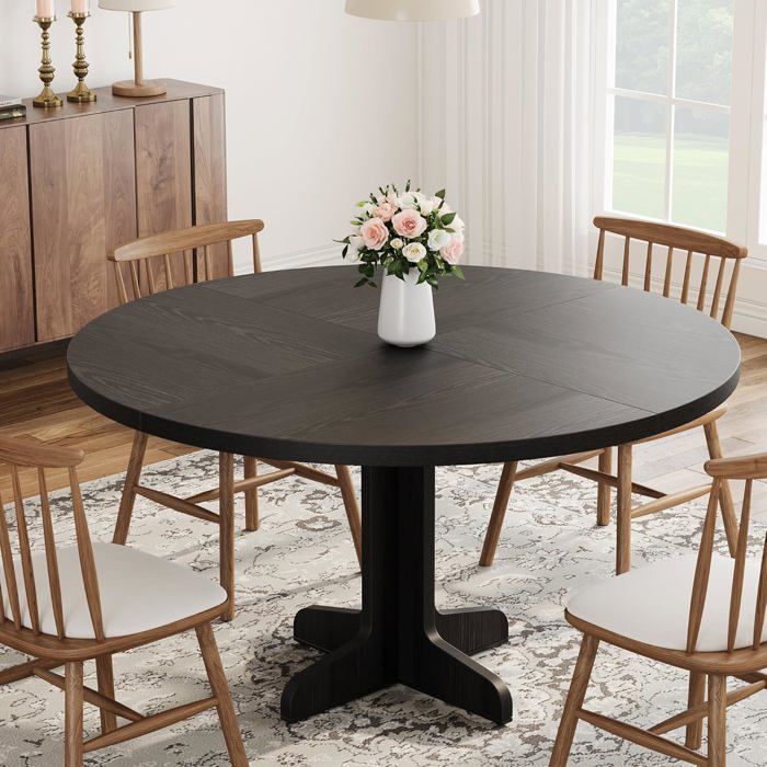 Table à Manger Ronde pour 4 Personnes Table de Cuisine 120 cm Rustique Avec Structure Stable Pieds Croisés pour Cuisine Salon Noir