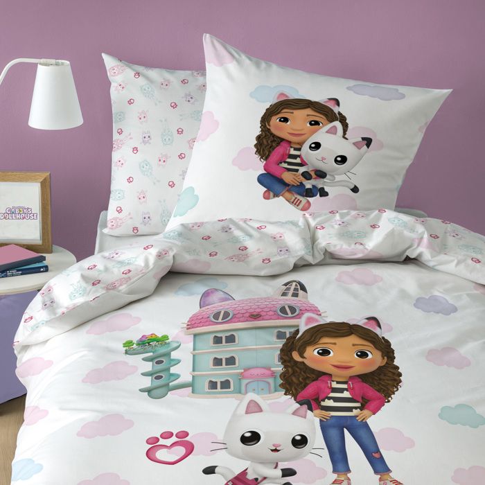 Parure de lit enfant 100% Coton - GABBY ET LA MAISON MAGIQUE WORLD - Blanc - 140x200+63x63cm