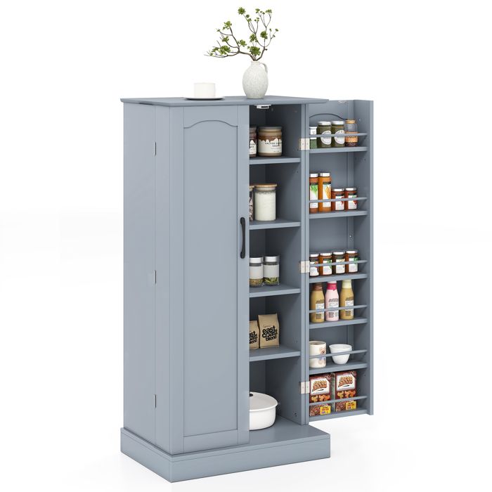 COSTWAY Buffet-Armoire de Cuisine - 2 Portes 6 Étagères Réglables Dispositif Anti-renversement - Salon Salle à Manger - Gris
