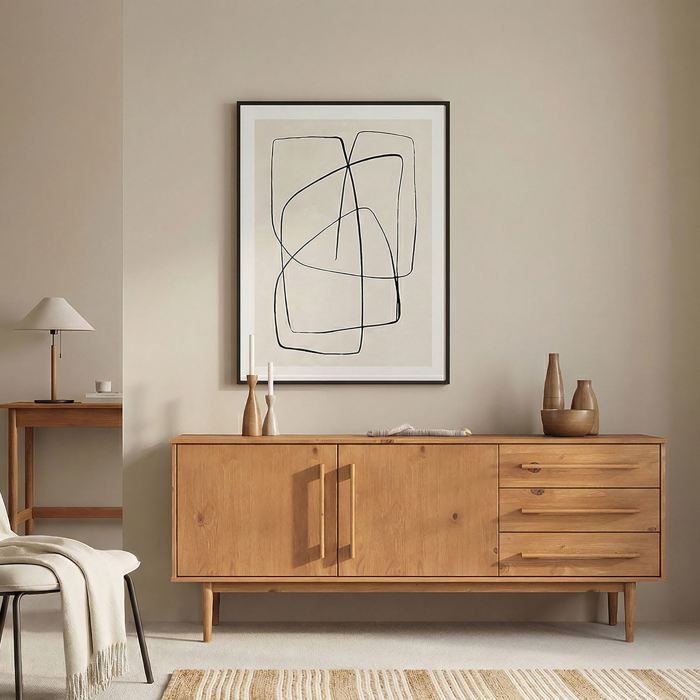 Buffet TECCA L 170 cm 2 Portes 3 Tiroirs en Bois Massif Coloris Chêne avec Étagères Réglables Deux compartiments Buffet TECCA L 170 cm 2 Portes 3 Tiroirs en Bois Massif Coloris Chêne avec Étagères Réglables Deux compartiments