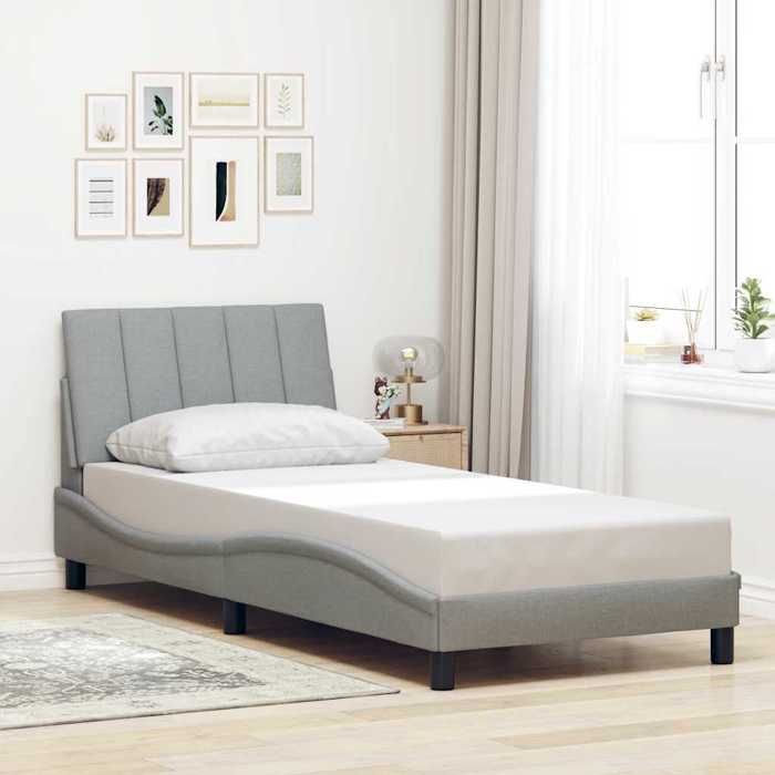 CHIC Lit adulte1 place - 90x200 cm Structure/Cadre de lit gris clair 90x200 cm tissu #Sara91969
