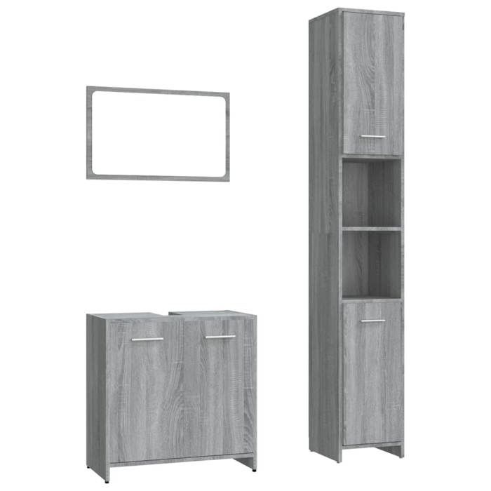 “Winter SaleTOP Meuble de lavabo de salle de bain Gris - Ensemble de meubles de salle de bain 3 pcs Sonoma gris PRO43514