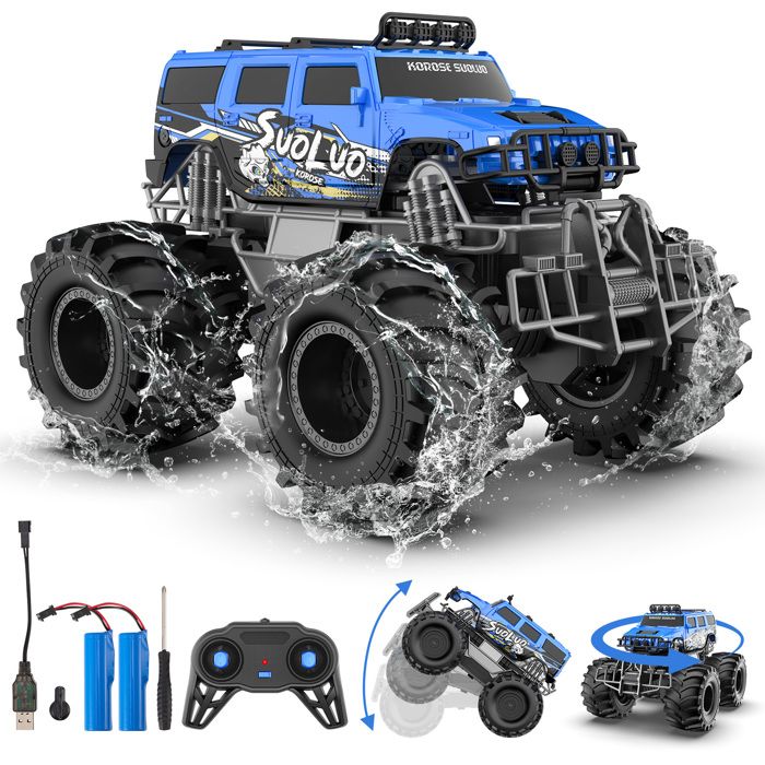 Joellfuner – Voiture Télécommandée Tout Terrain 1:18 – Jeep Cabriolet Rose – Phares LED – Avec Autocollants Diamant – Cadeau Pour Filles 6-12 Ans