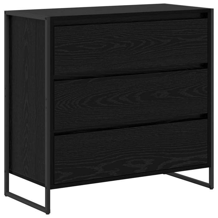 Buffet en bois dingénierie - GKO - Chêne noir - 79x36x75 5 cm - Tiroir intégré - Pieds en acier - Style industriel