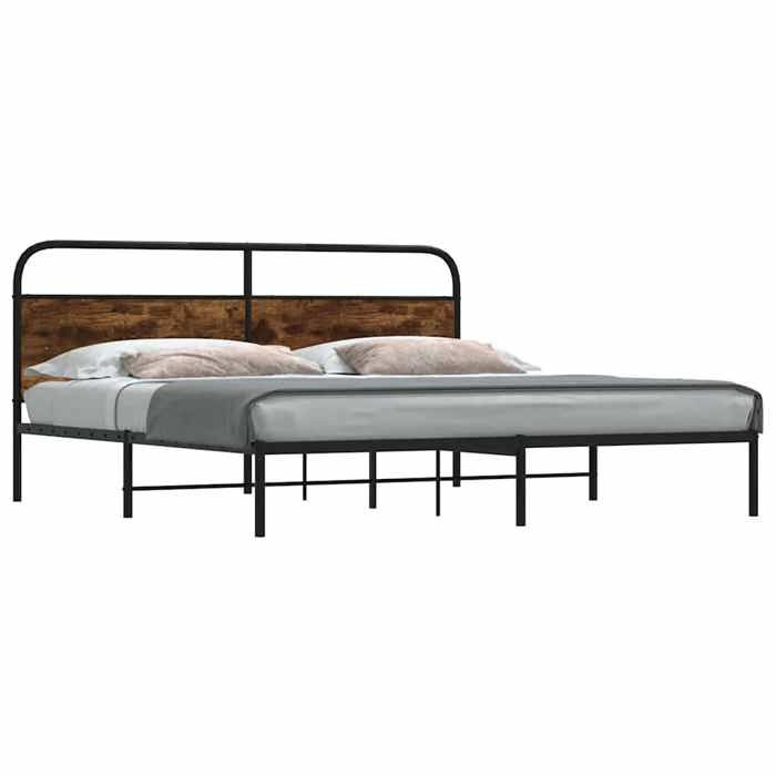 Structure de lit en métal - UU - Chêne fumé - 180x200 cm - Avec tête de lit - Sommier à lattes - Hauteur libre 28 cm