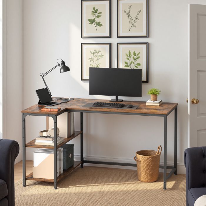 Bureau en L Étagères Réglables avec Rangement Prises Électriques et Ports USB 120 x 80 cm Marron Bureau en L Étagères Réglables avec Rangement Prises Électriques et Ports USB 120 x 80 cm Marron