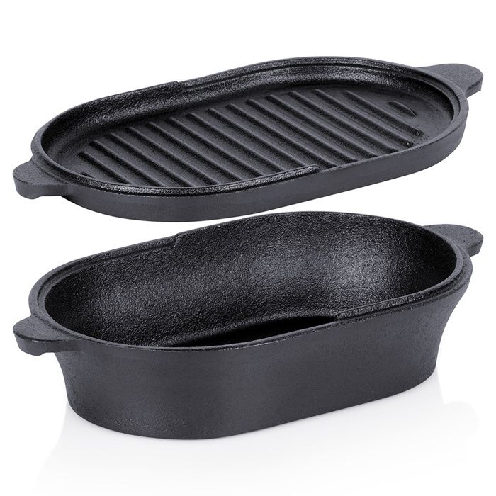 Rôtissoire en fonte 2 en 1 - Vilde - 28x16 cm - 1 2 l - Couvercle 2 en 1 - Surface grill