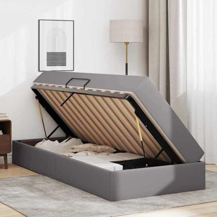 SALALIS - Lit avec rangement et matelas avec matelas 2 pcs Gris Cuir-W5907