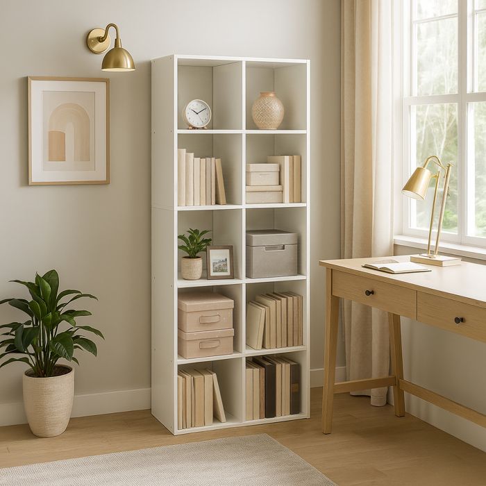 Bibliothèque à 10 Cubes Bibliothèque Polyvalente pour Salon Bureau Chambre Blanc