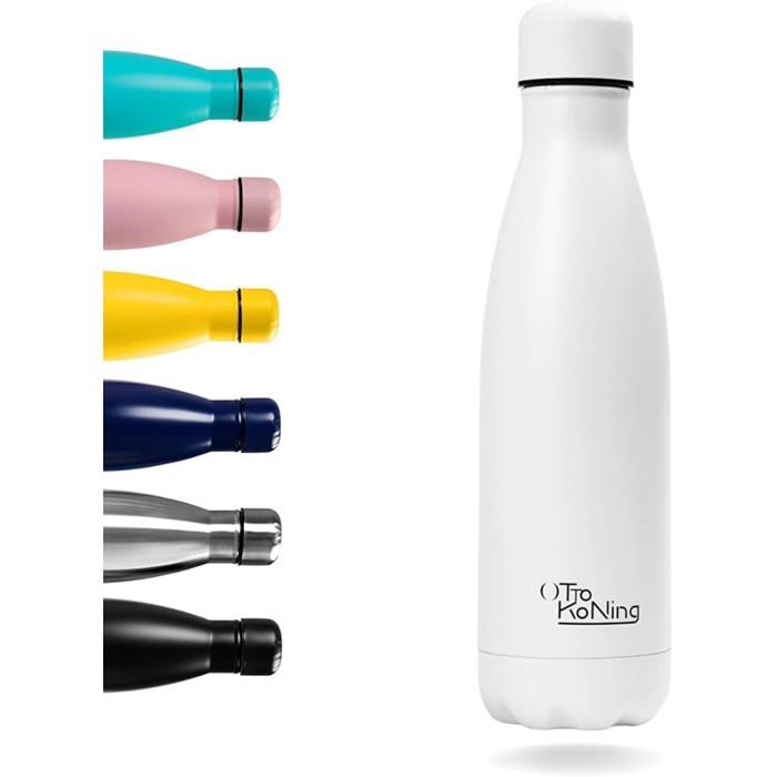 Gourde Isotherme 500ml Inox - Bouteille Eau Sport Thermos Café et Thé Maintien Chaud 12h Froid 24h - Design 500 ml Blanc BLA GOURDE