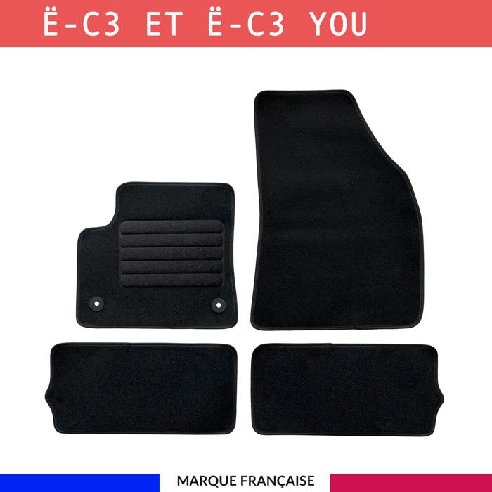 Tapis de sol voiture - Sur mesure pour CITROEN Ë-C3 ET Ë-C3 YOU (dès 01/2024) Antidérapant - 3 pièces : Protection arrière